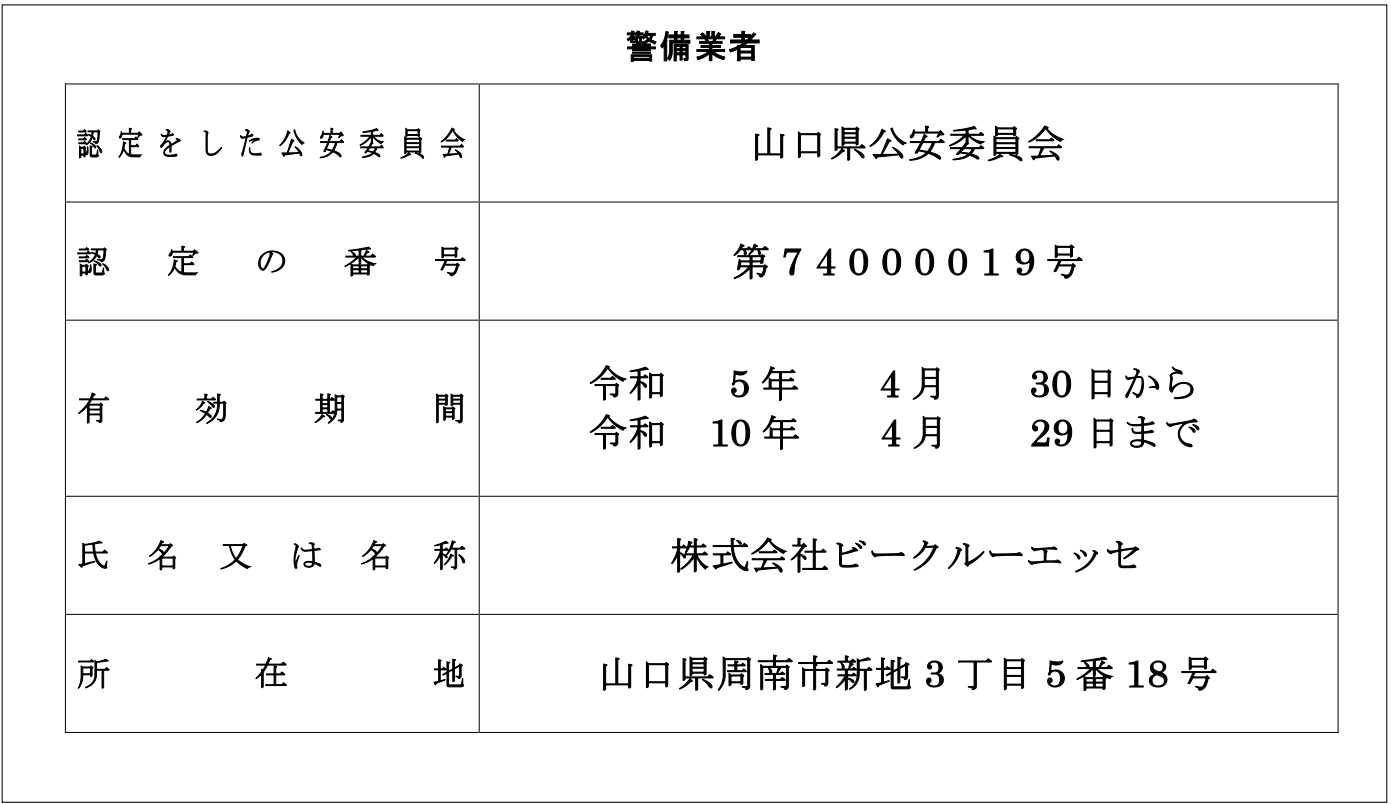 警備業者表記